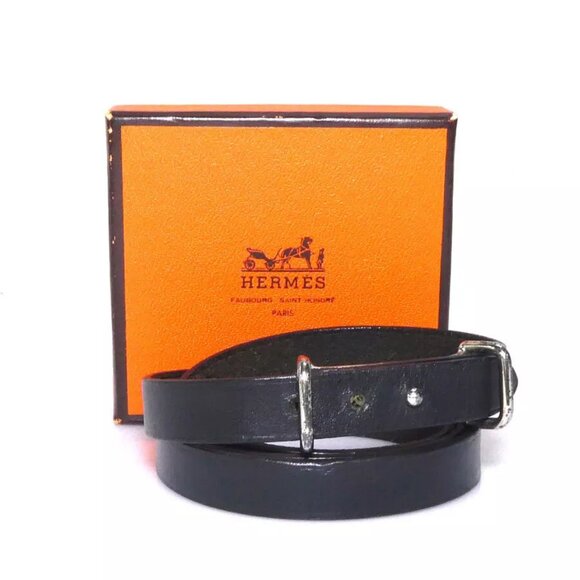 Auth HERMES Bracelet Black/Silver Leather/Metal - - Picture 10 of 10